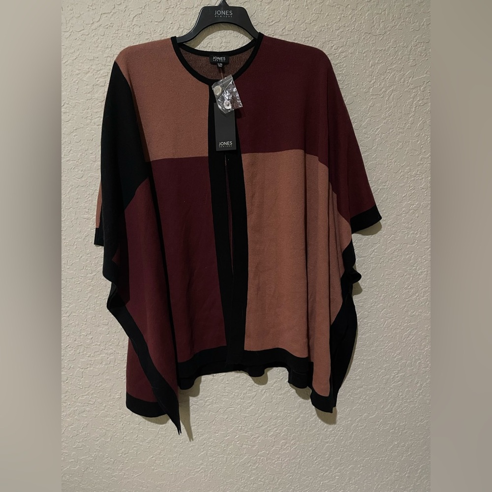Jones New York Women's Color Block Poncho - Black, Brown, Burgundy